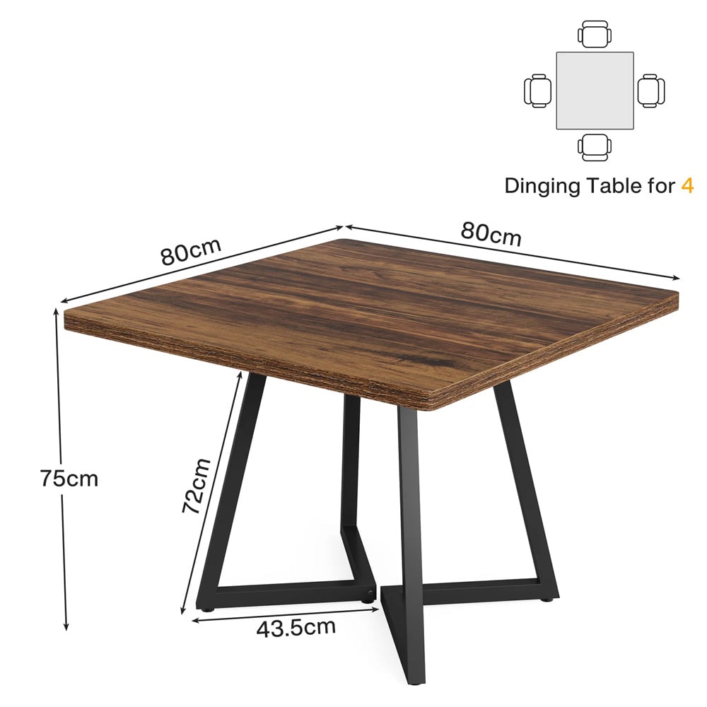 Matbord för 4 personer 80 x 80 cm - brun/svart / kvadratiskt matbord