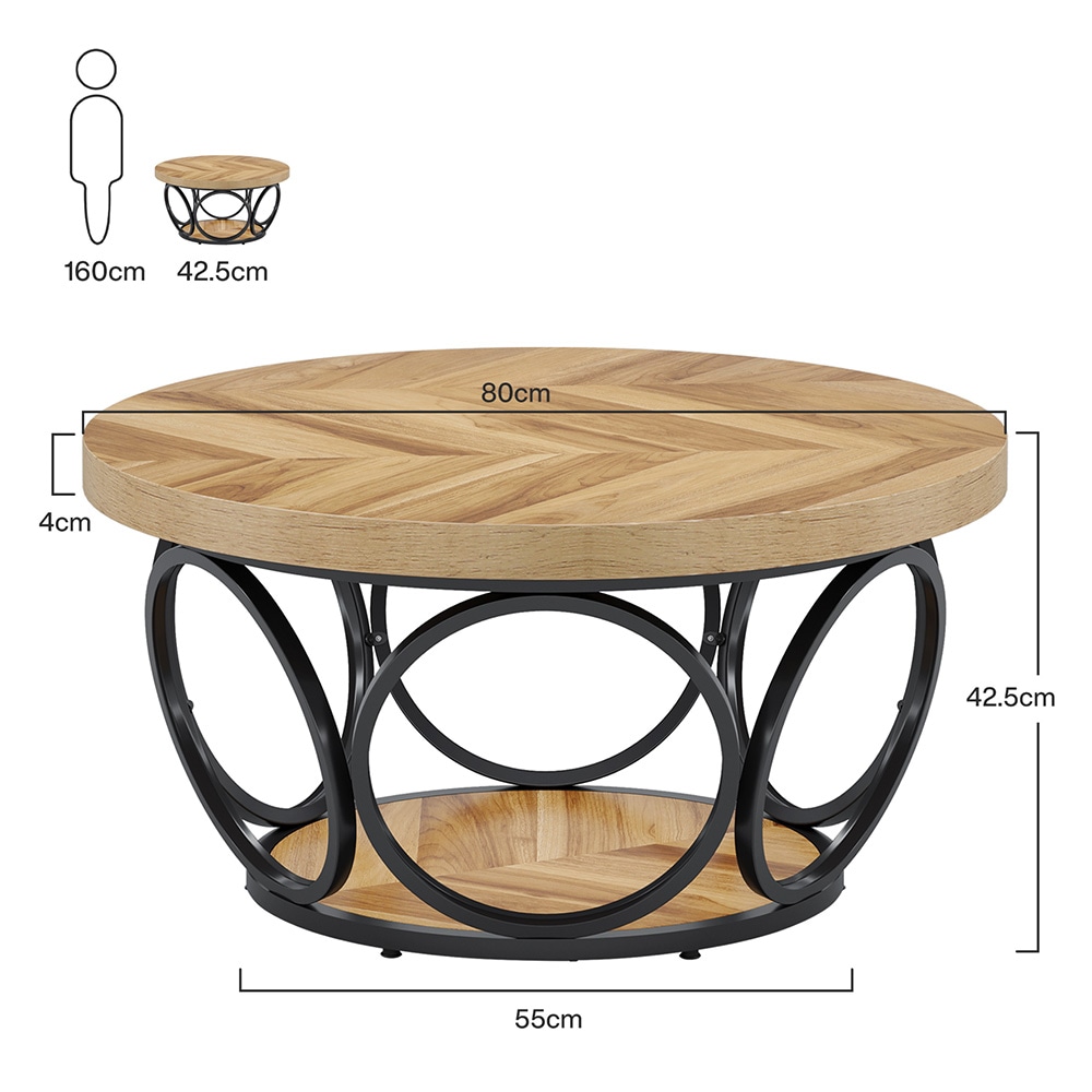 Runt soffbord i trä och metall 80cm / soffbord runt / vardagsrumsbord / coffee table