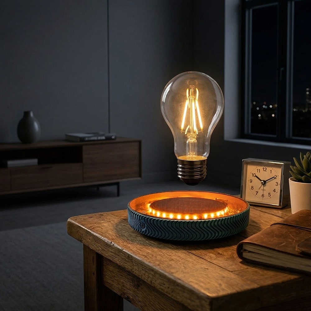 Magnetisk svävande bordslampa - glödlampa / leviterande lampa med touchstyrning / nattlampa med varmt ljus