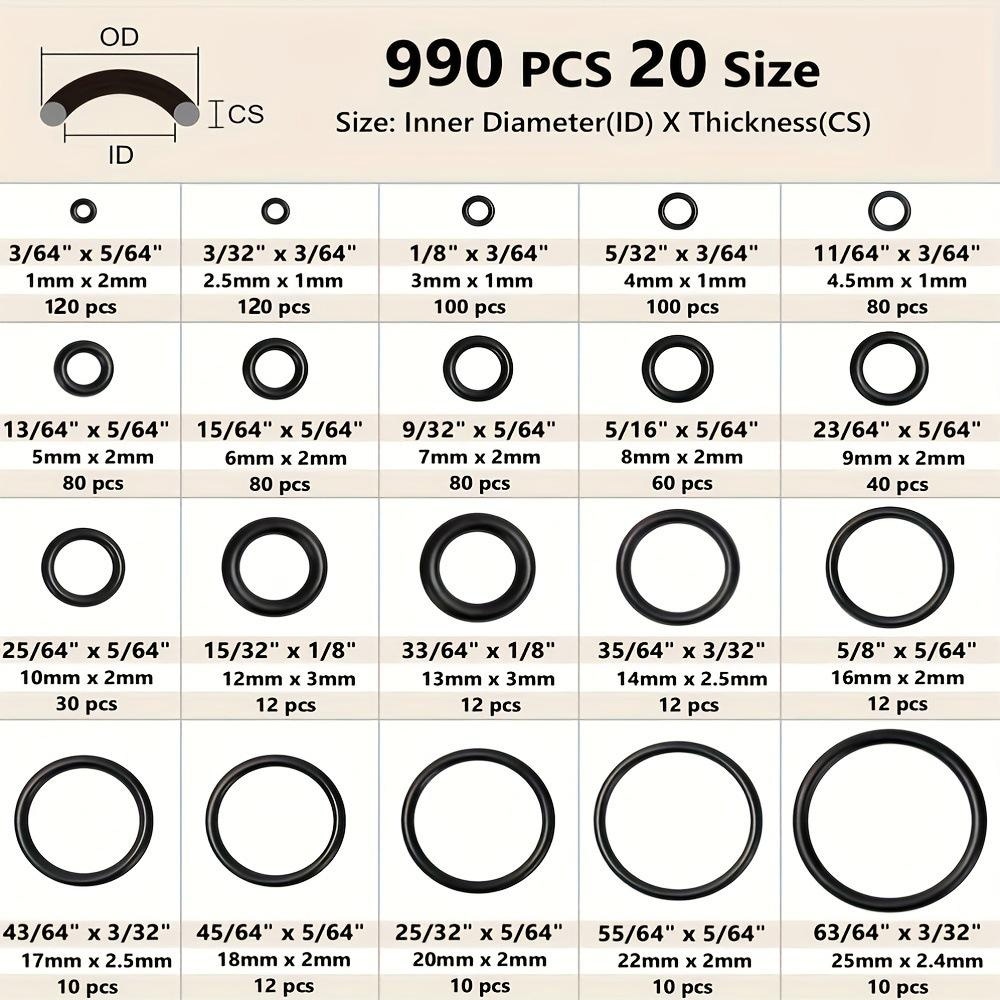 O-ringar i olika storlekar 990 delar / o-ring sats / tätningsringar i nitrilgummi