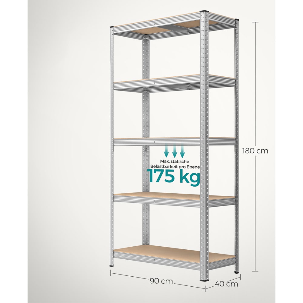 Förvaringshylla med 5 hyllplan 180x90x40cm - Trä/Stål / lagerhylla metall / hyllställ garage