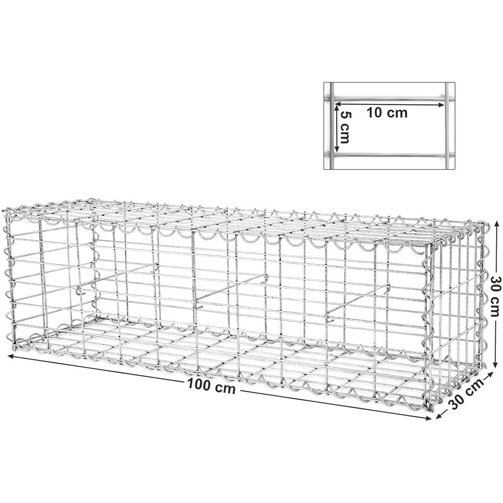 Gabionkorg 100x30x30cm / gabion i galvaniserat stål / stenkorg för mur och trädgård / silver