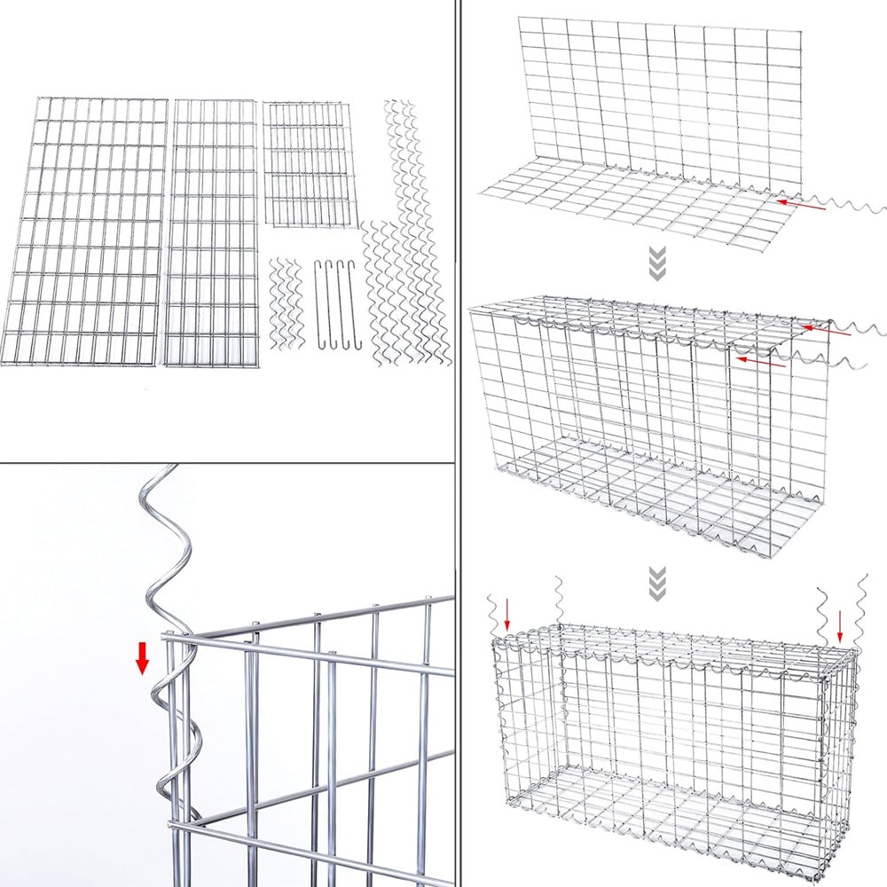 Gabionkorg 100x30x30cm / gabion i galvaniserat stål / stenkorg för mur och trädgård / silver