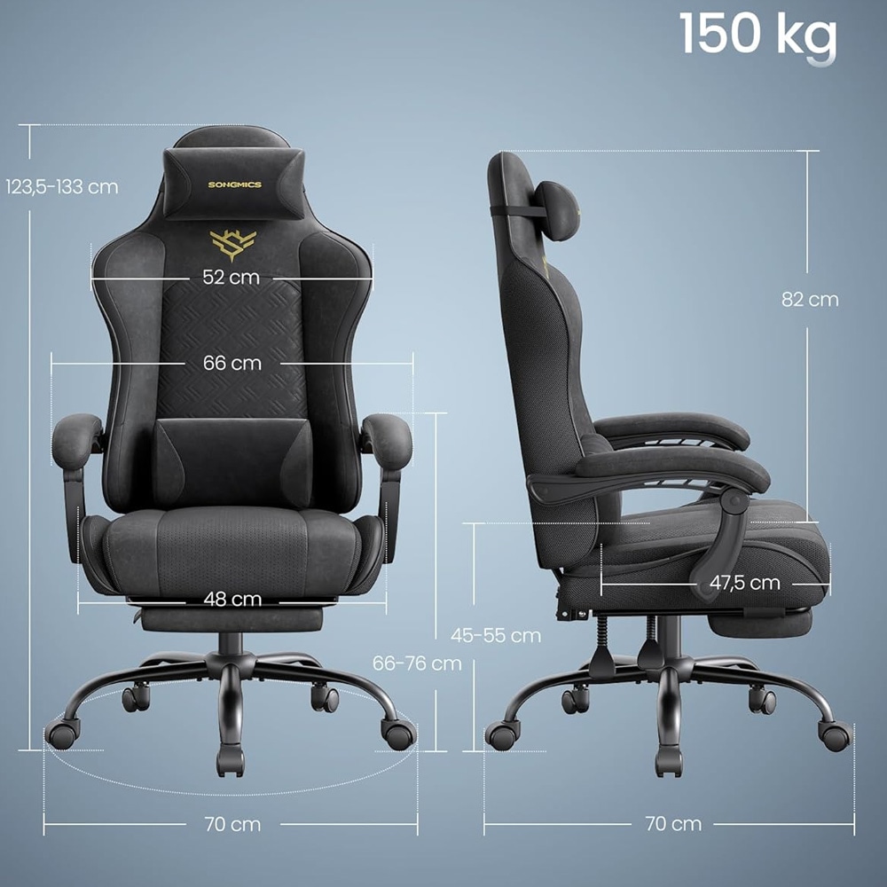 Gamingstol med sittdyna med fjädrar / spelstol med fotstöd / ergonomisk gamingstol - Svart