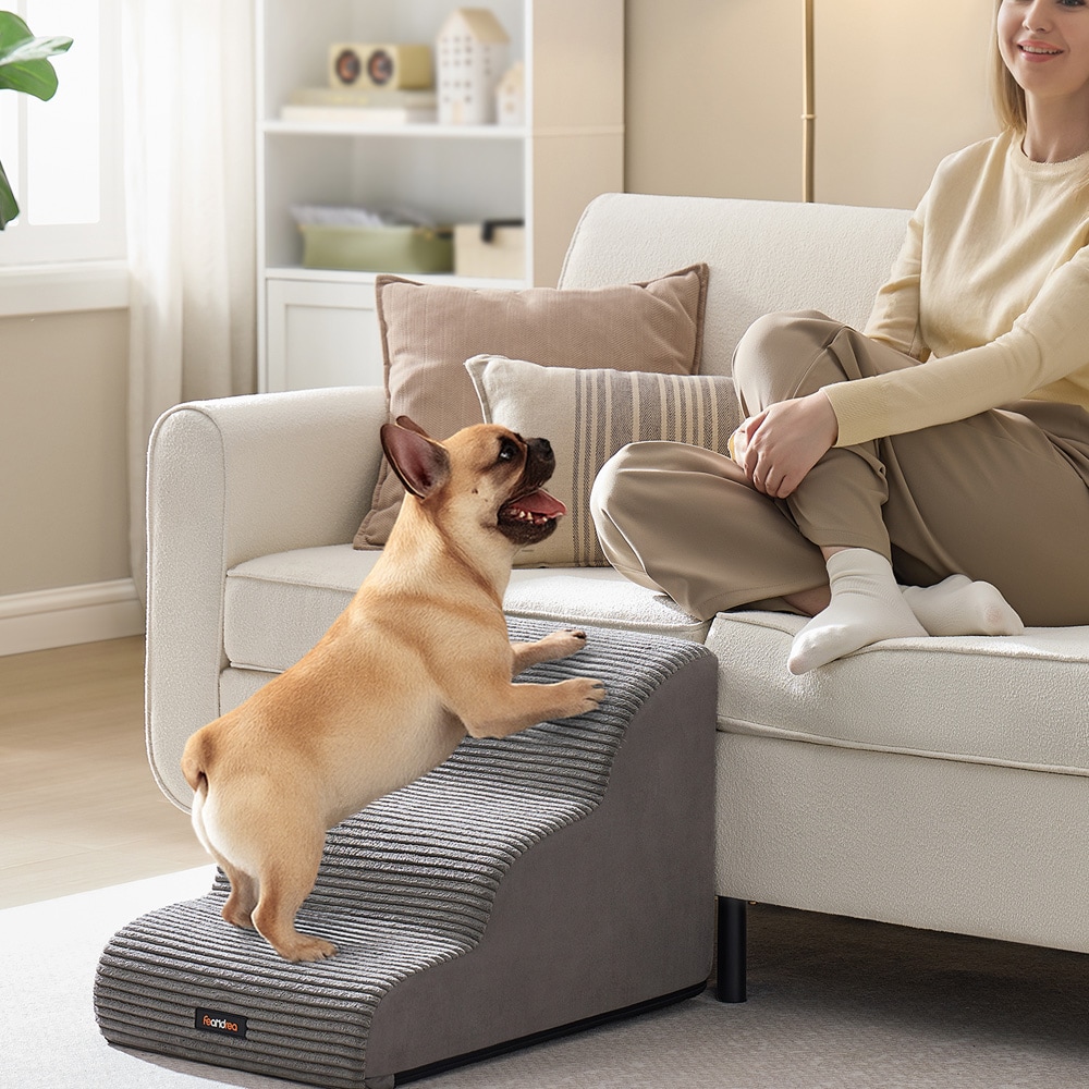 Hundtrappa med anti-slip - Grå / husdjurstrappa med 3 steg och halkskydd