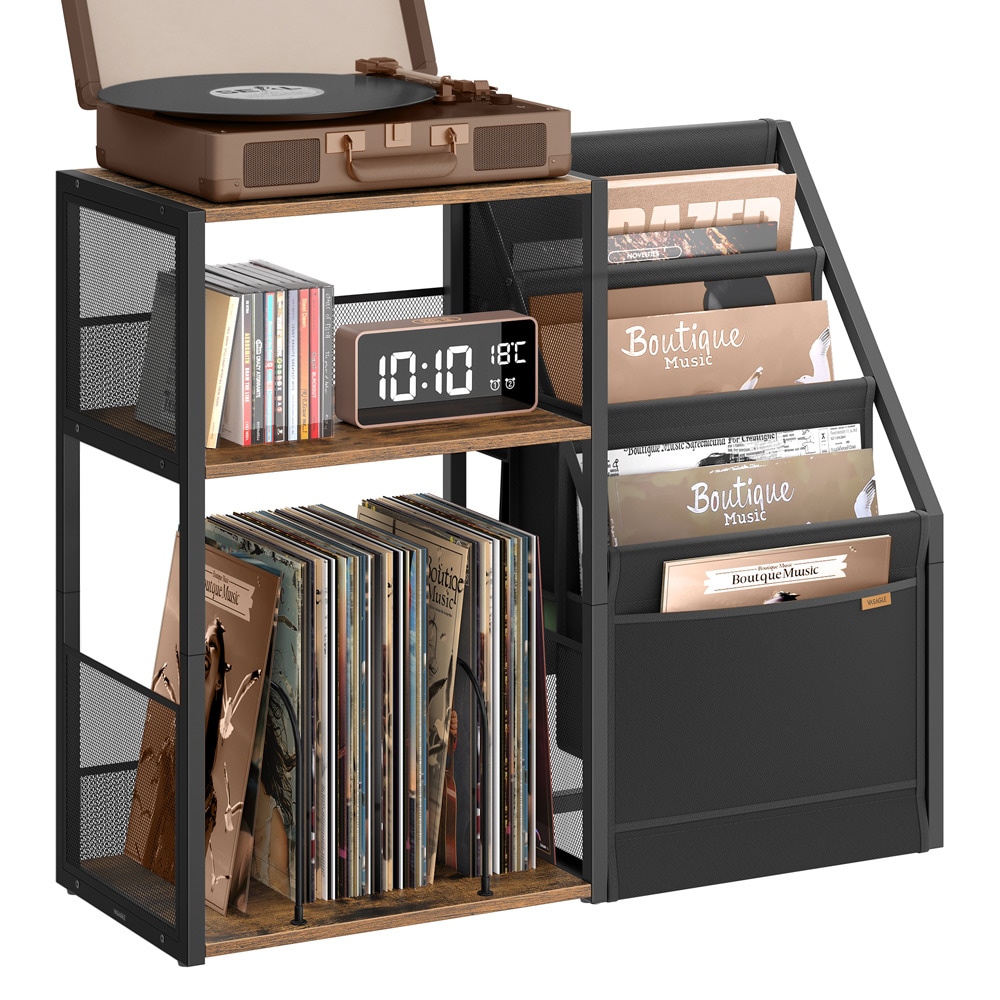 Stereobänk med vinylförvaring för ca 140 skivor - Brun/Svart / skivspelarställ med LP-förvaring
