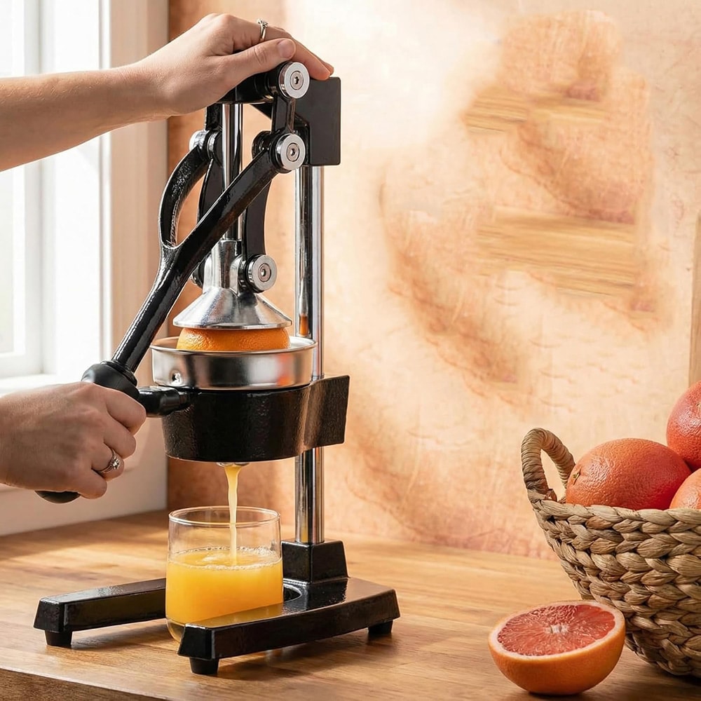 Manuell citruspress svart / juicepress med hävarm / robust fruktpress i gjutjärn