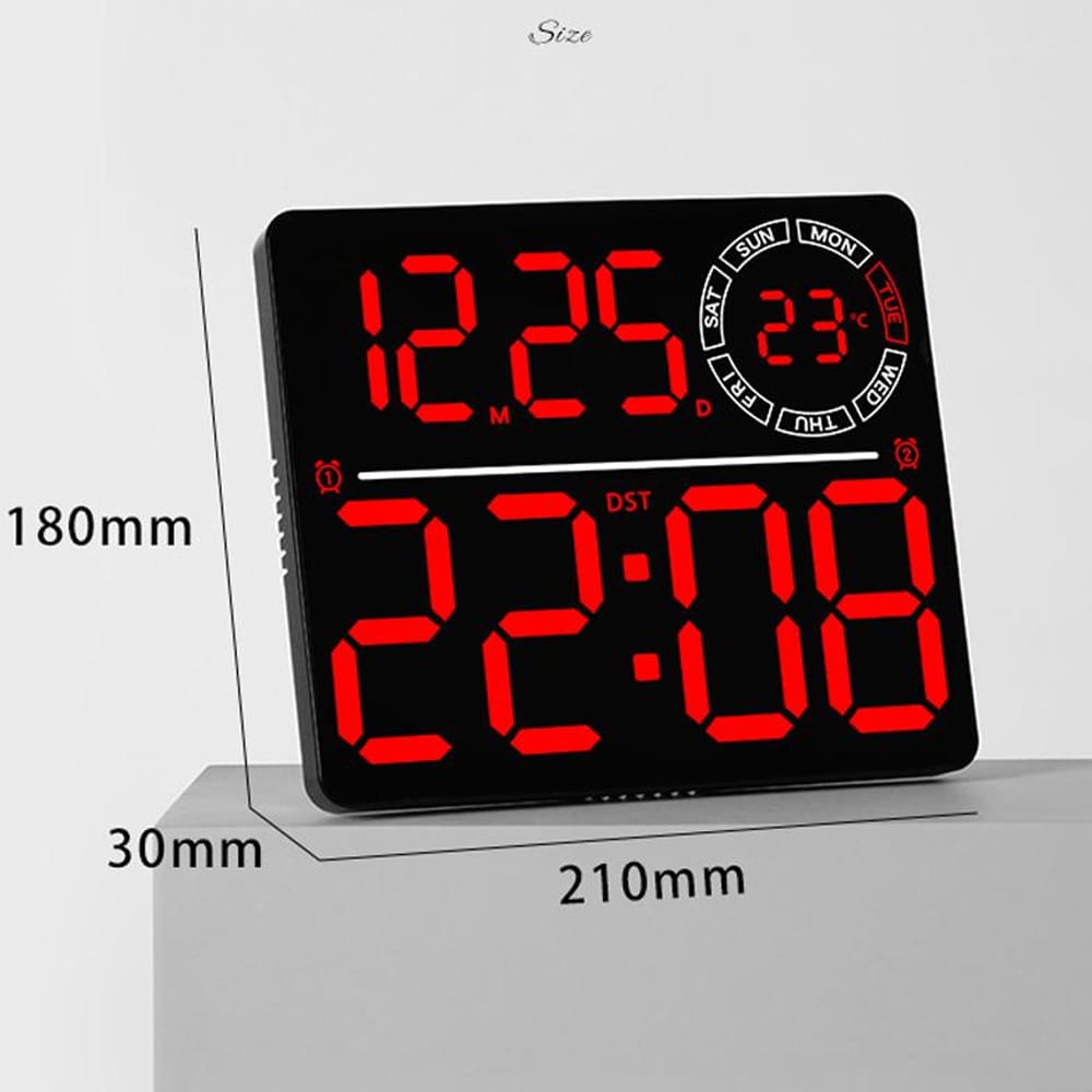 Stor Digital Väggklocka med RGB LED - Svart / Digital väggklocka med alarm