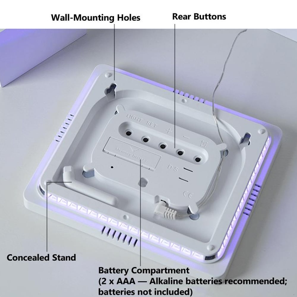 Stor Digital Väggklocka med RGB LED - Svart / Digital väggklocka med alarm
