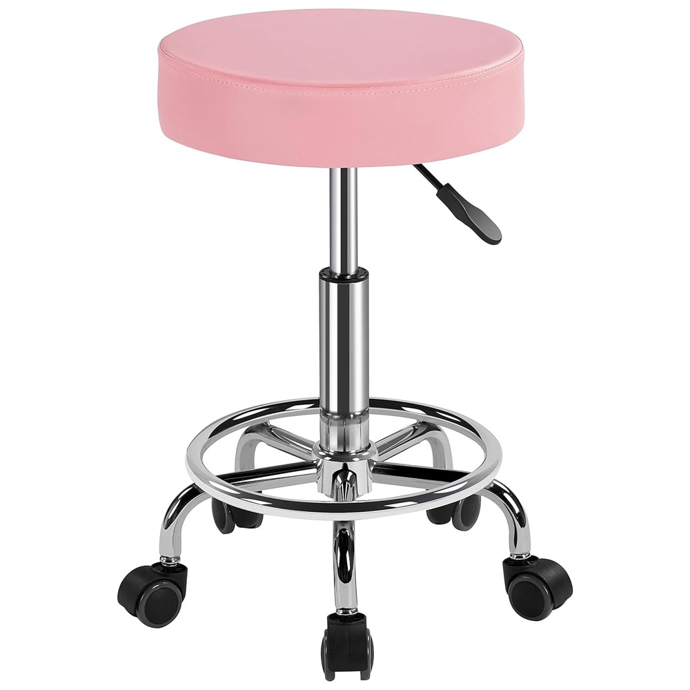 Justerbar arbetspall på hjul - Rosa / arbetsstol med hjul / roterbar pall