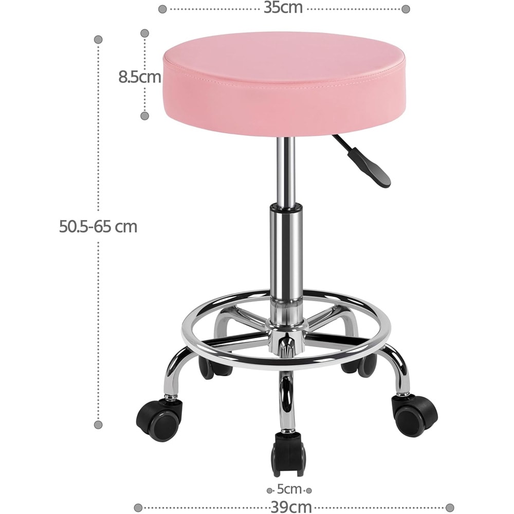 Justerbar arbetspall på hjul - Rosa / arbetsstol med hjul / roterbar pall