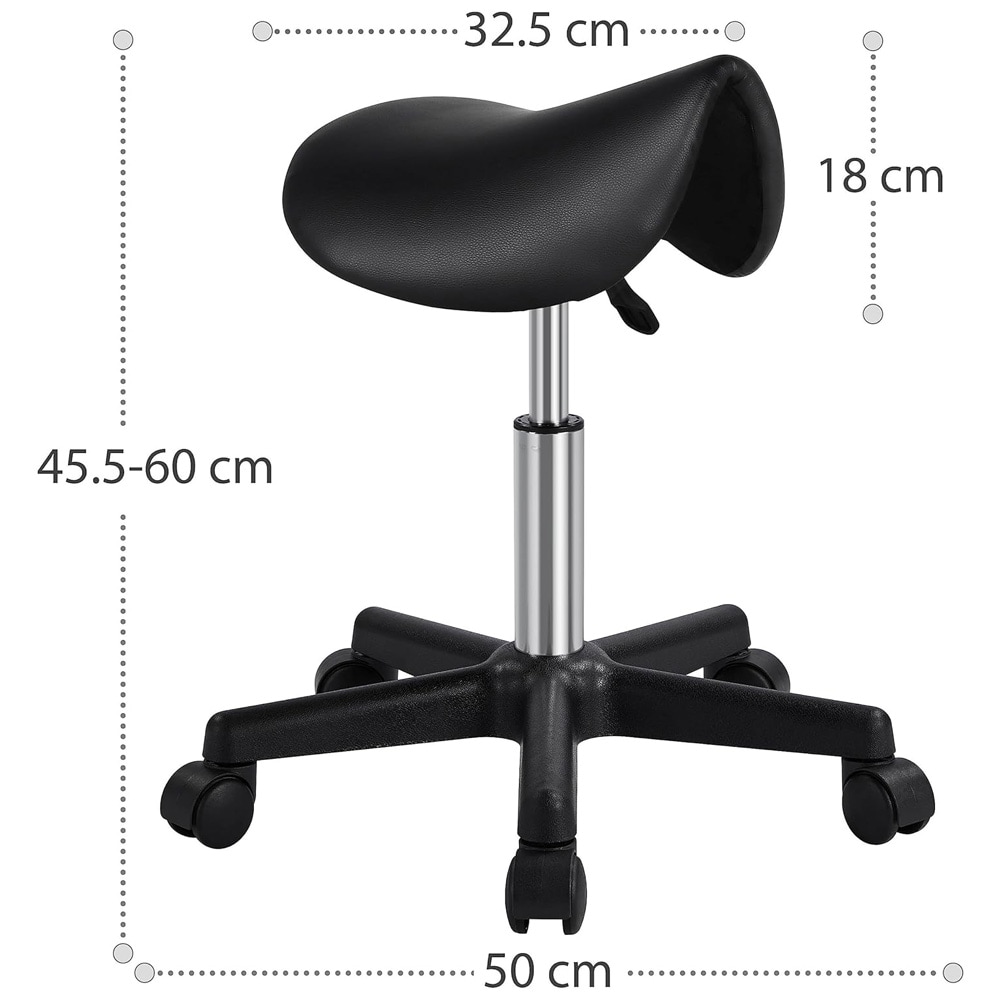 Justerbar sadelpall på hjul - Svart / sadelstol med hjul / arbetsstol ergonomisk