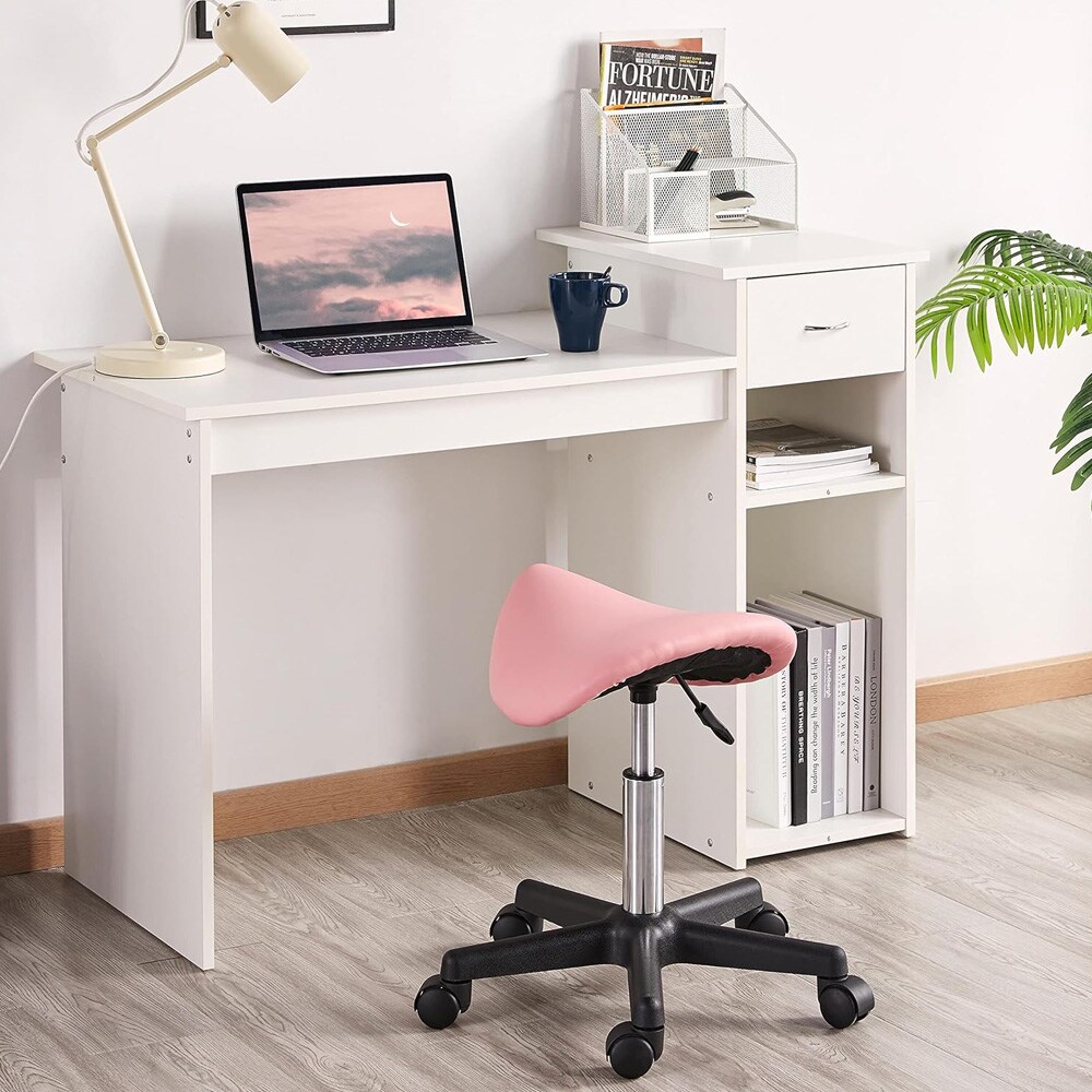 Höj- och sänkbar sadelpall - Rosa / rullpall med sadelsits och hjul / snurrpall