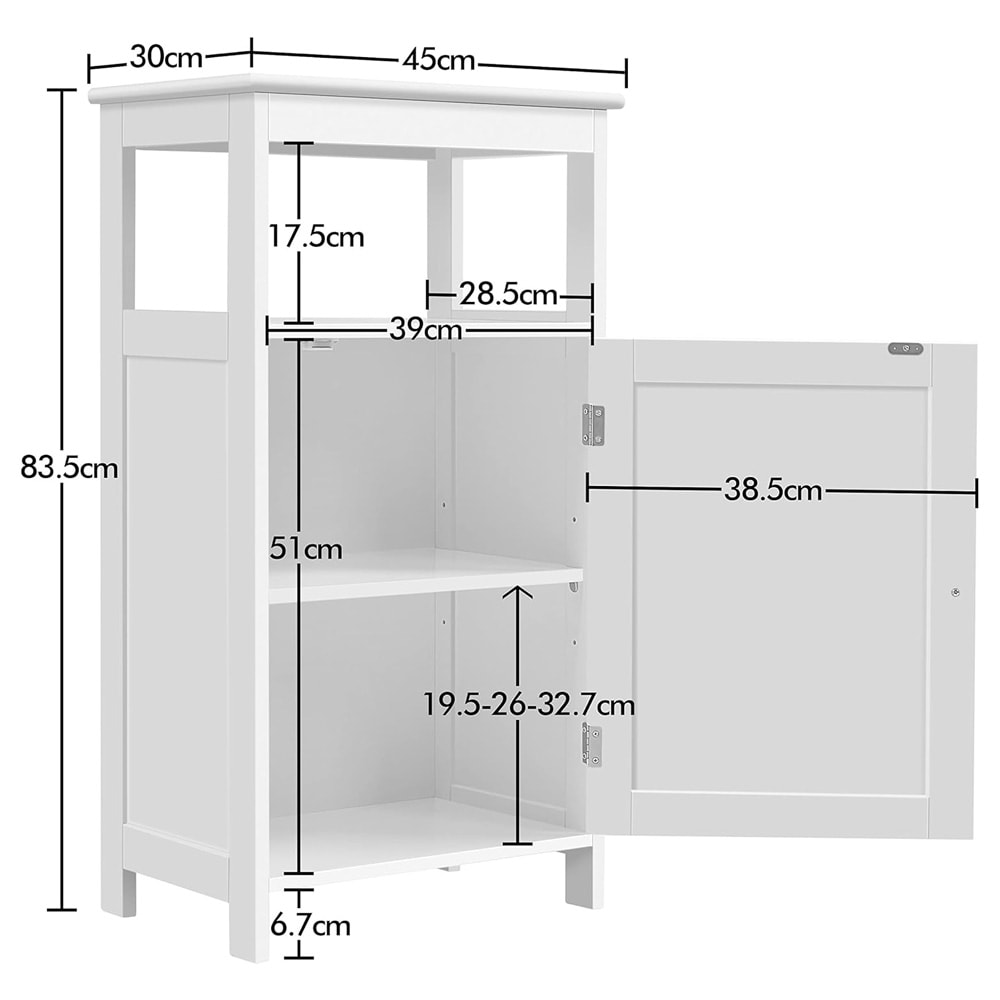 Badrumsbyrå - Vit / golvstående badrumsskåp med dörr och hylla / kompakt förvaringsskåp
