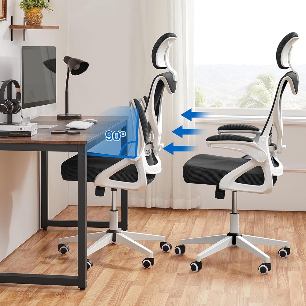 Ergonomisk kontorsstol - Svart/Vit / kontorsstol med justerbart nackstöd och svankstöd