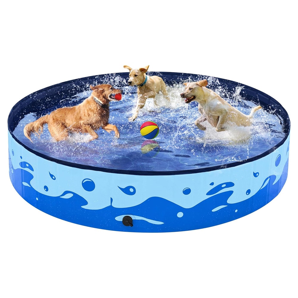 Husdjurspool 160x30cm - Blå / hopfällbar hundpool / badpool för hund och katt