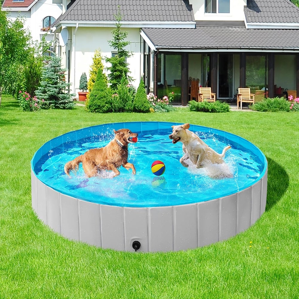 Husdjurspool 160x30cm - Blå/Grå / hopfällbar hundpool / plaskpool för hund och katt