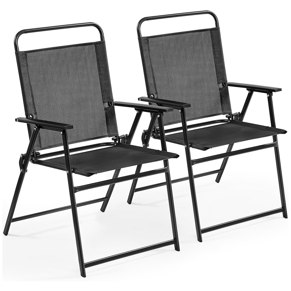 Hopfällbara trädgårdsstolar 2-pack - Svart / fällbara utestolar med hög rygg och armstöd