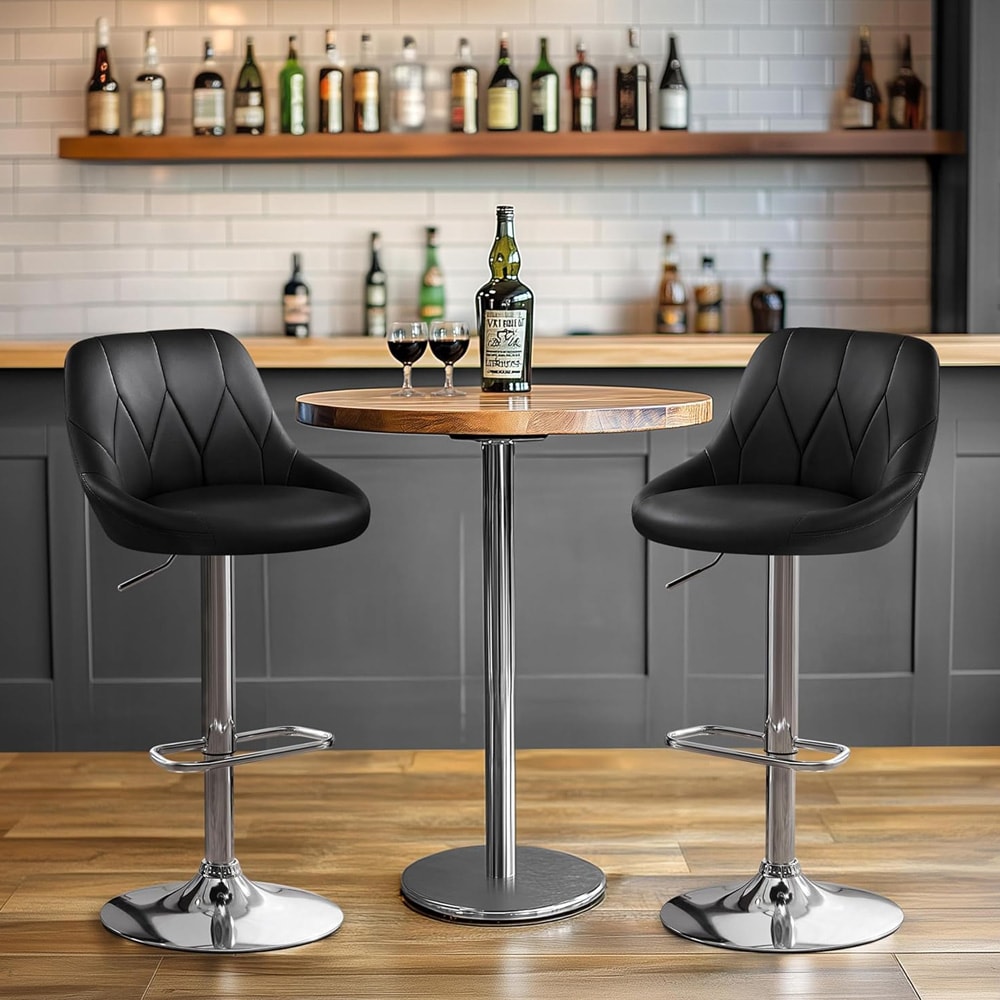 Höj- och sänkbar barstol med fotstöd - Svart / barstol justerbar / snurrbar barpall
