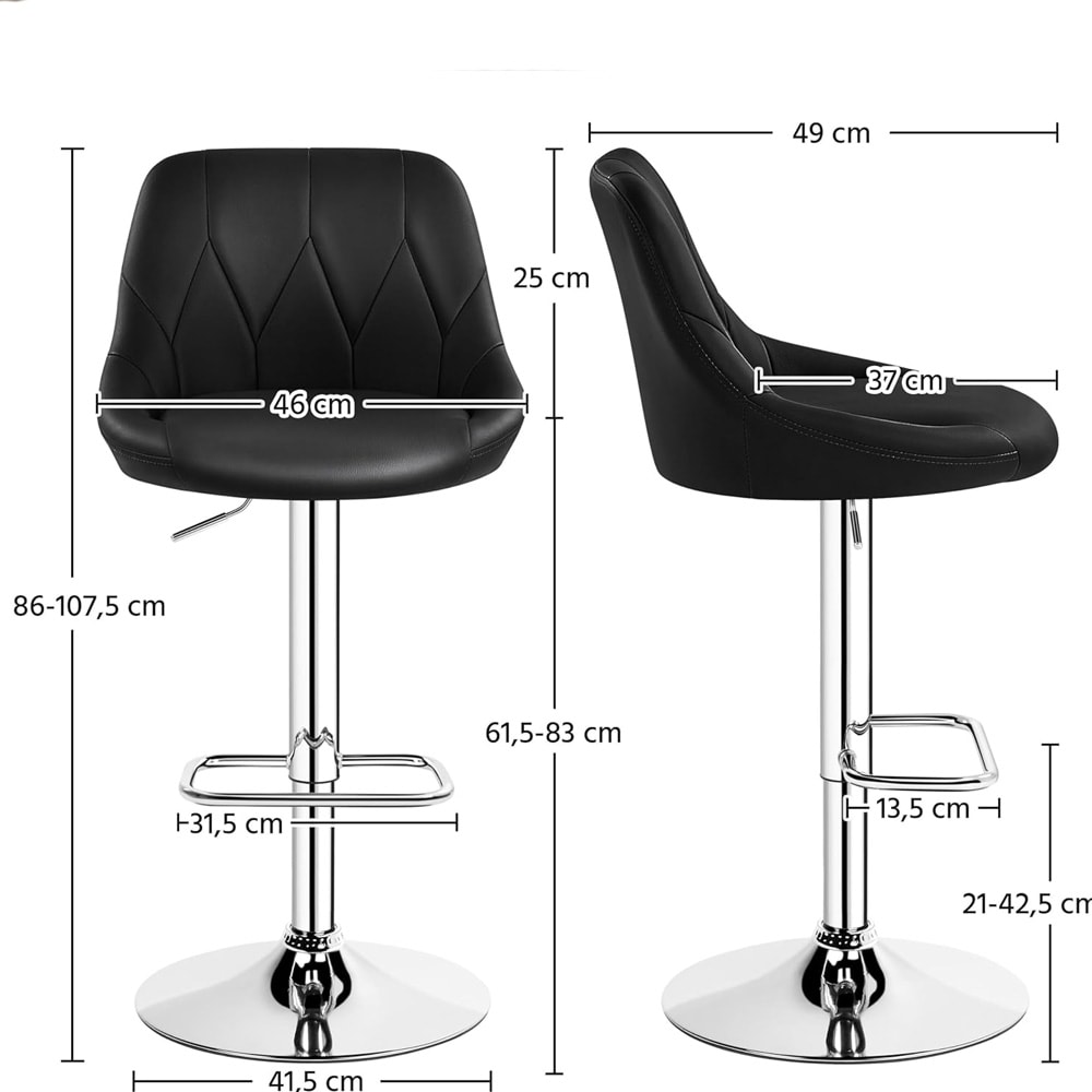 Höj- och sänkbar barstol med fotstöd - Svart / barstol justerbar / snurrbar barpall