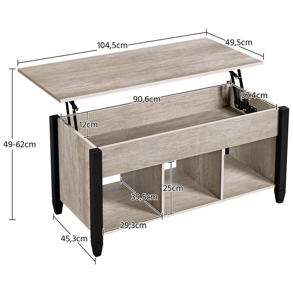 Soffbord med förvaring och lyftbar bordsskiva / höj- och sänkbart soffbord