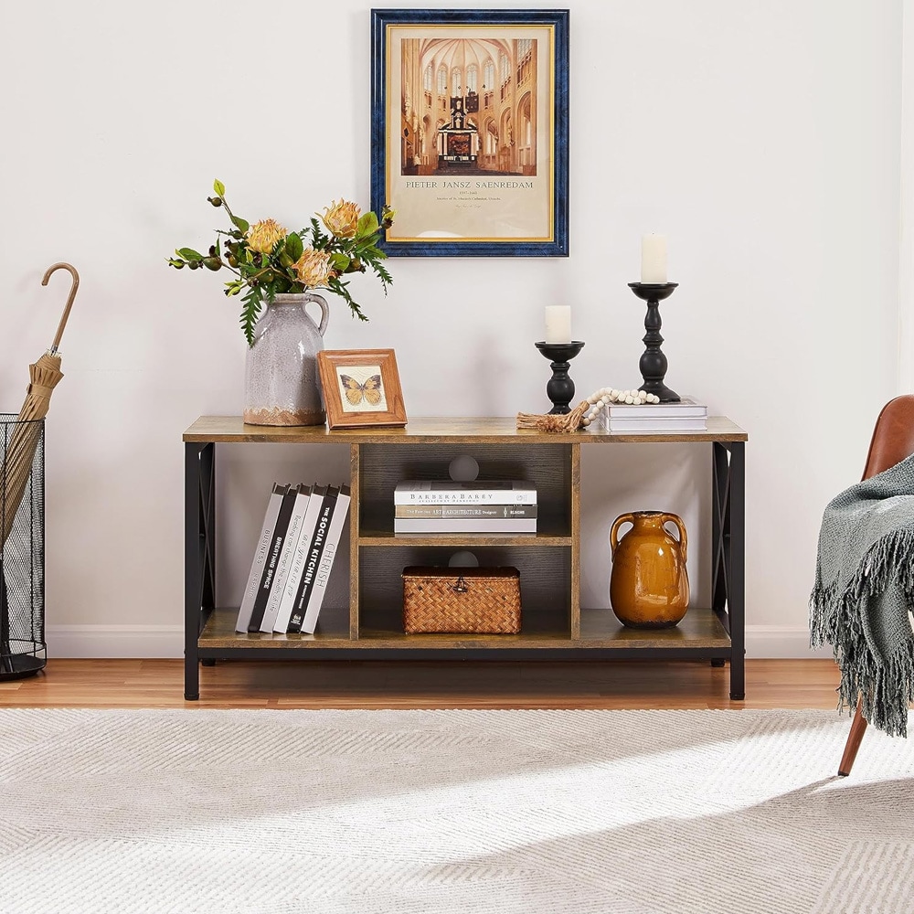 TV-bänk rustik 106 cm / TV-bord industriell stil / mediabänk med öppna hyllor