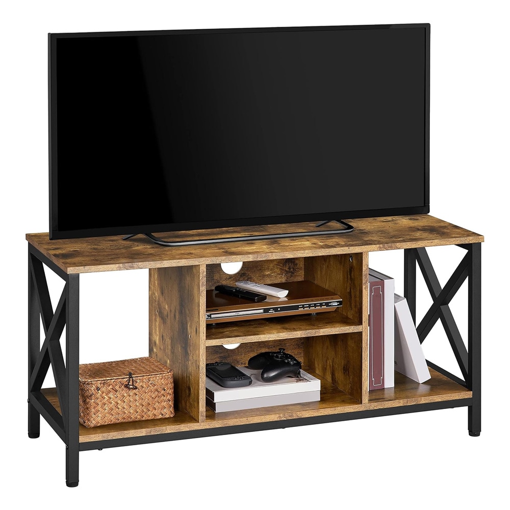 TV-bänk rustik 106 cm / TV-bord industriell stil / mediabänk med öppna hyllor