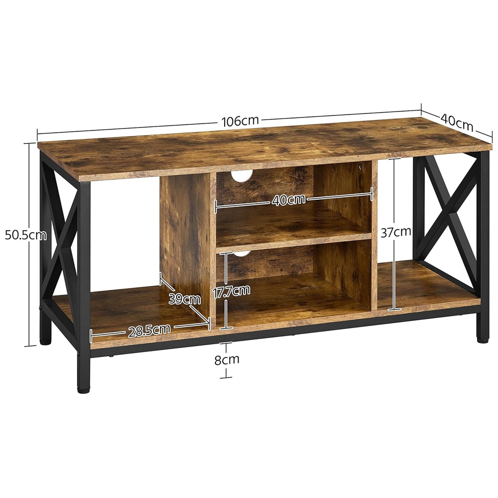 TV-bänk rustik 106 cm / TV-bord industriell stil / mediabänk med öppna hyllor