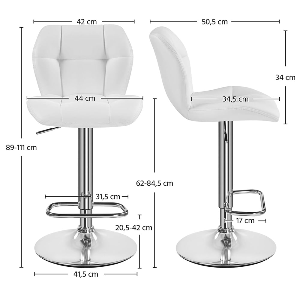 Barstolar med fotstöd och konstlädersits 2-pack - Vit / höj- och sänkbara barstolar