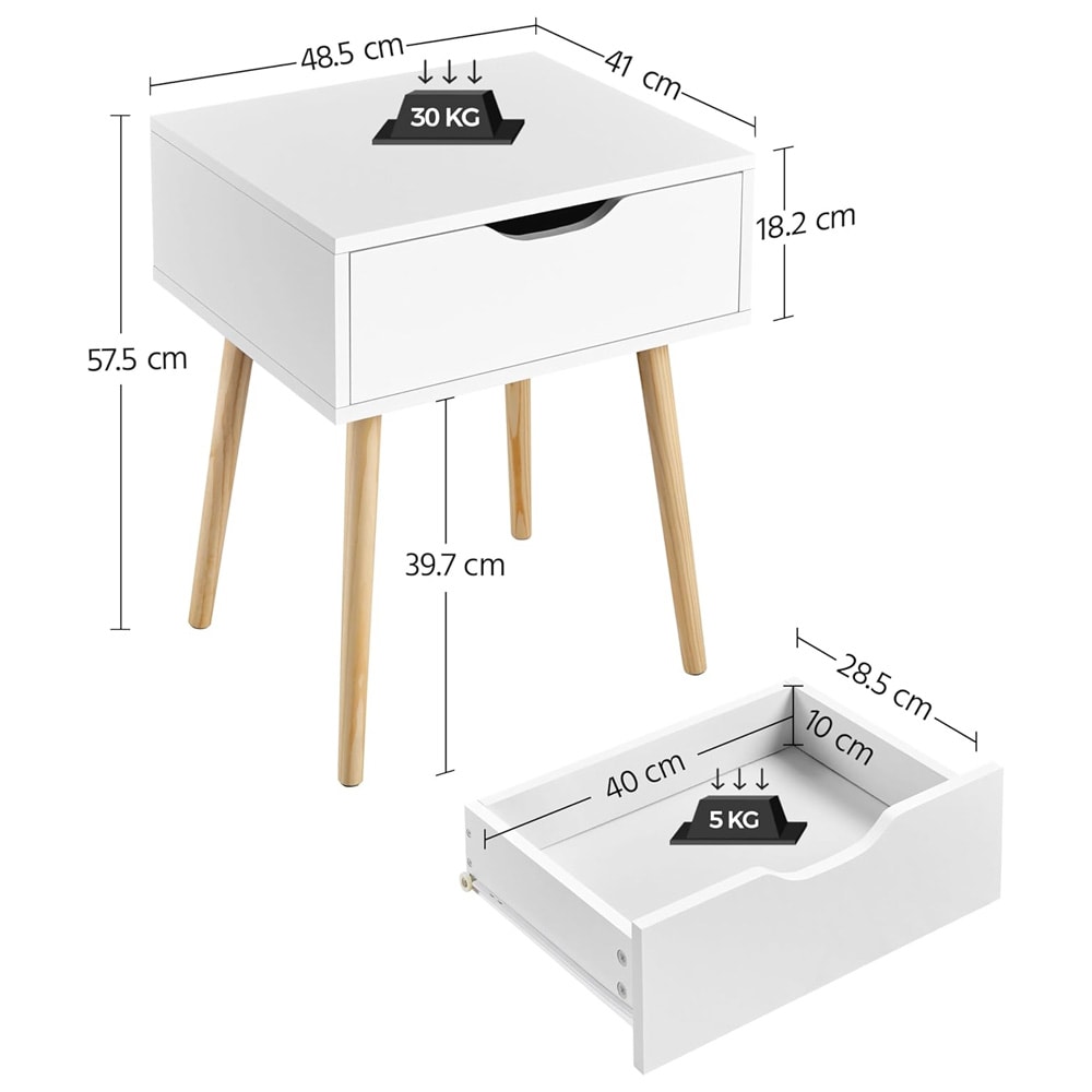 2st sängbord med låda / nattduksbord i skandinavisk stil / sidobord i trä