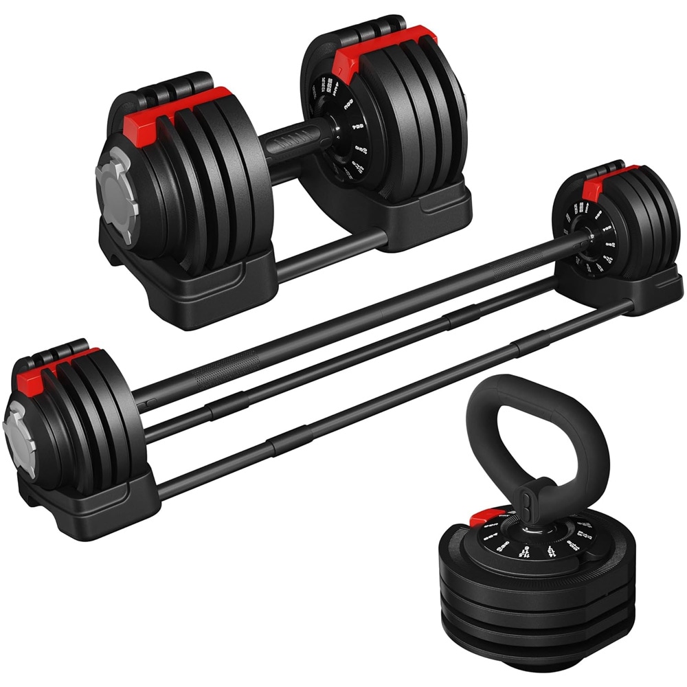 Justerbar hantel, skivstång och dumbbell / justerbart hantelset / 3-i-1 träningsvikt
