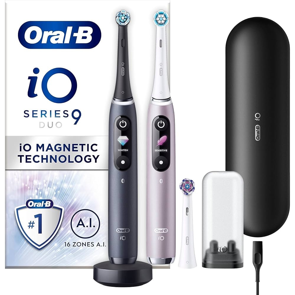 Oral-B iO9 Duo Pack eltandborste svart/rose / elektrisk tandborste med AI