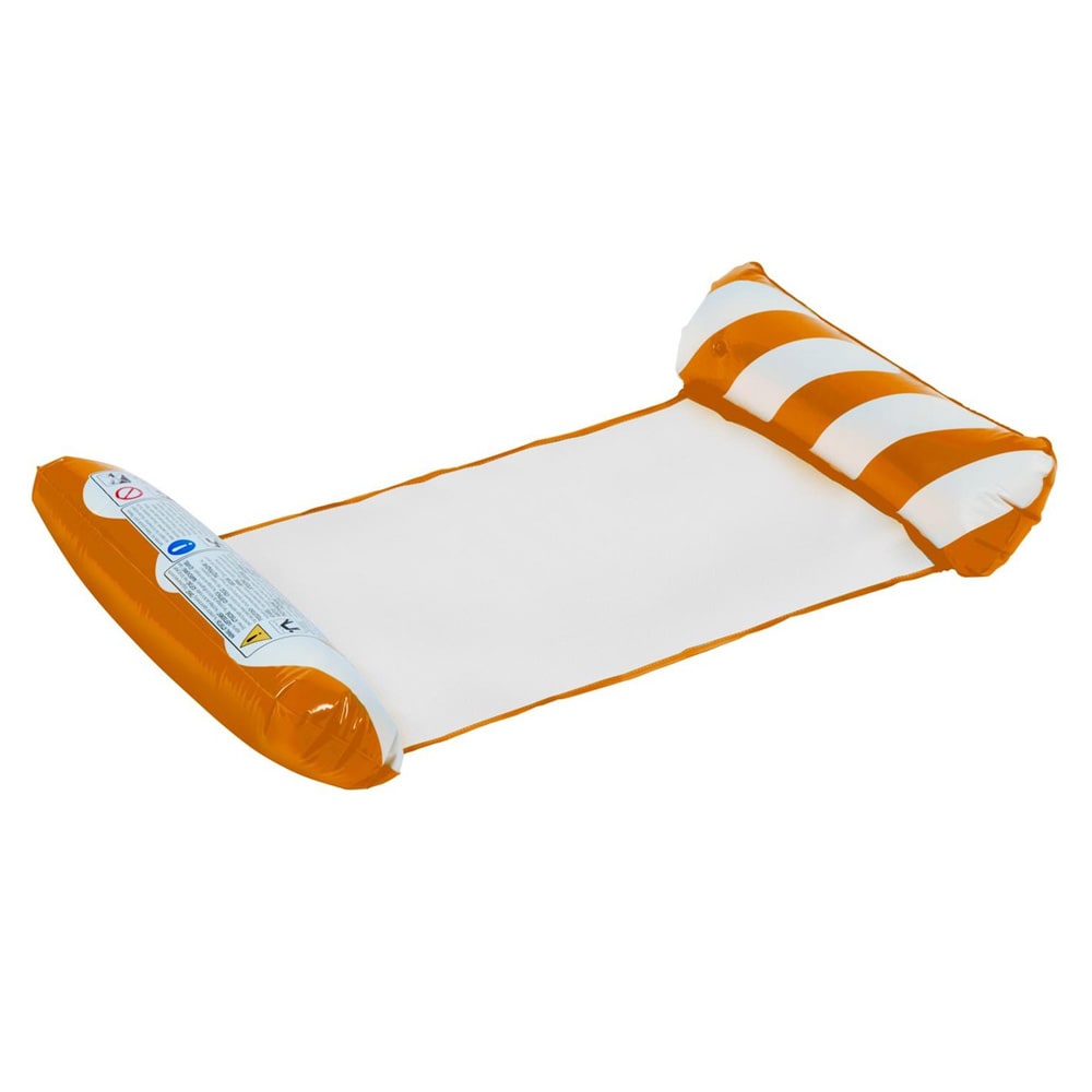 Uppblåsbar badmadrass - Vit/Orange / uppblåsbar vattenhängmatta för pool / flytmadrass