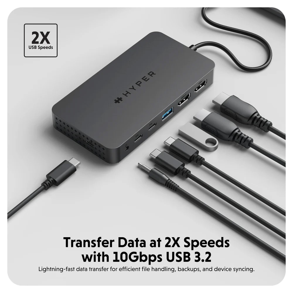 HyperDrive Nexa 7-ports USB-C-hub / dockningsstation med dubbla HDMI / USB-C-hubb med 100 W PD och Ethernet