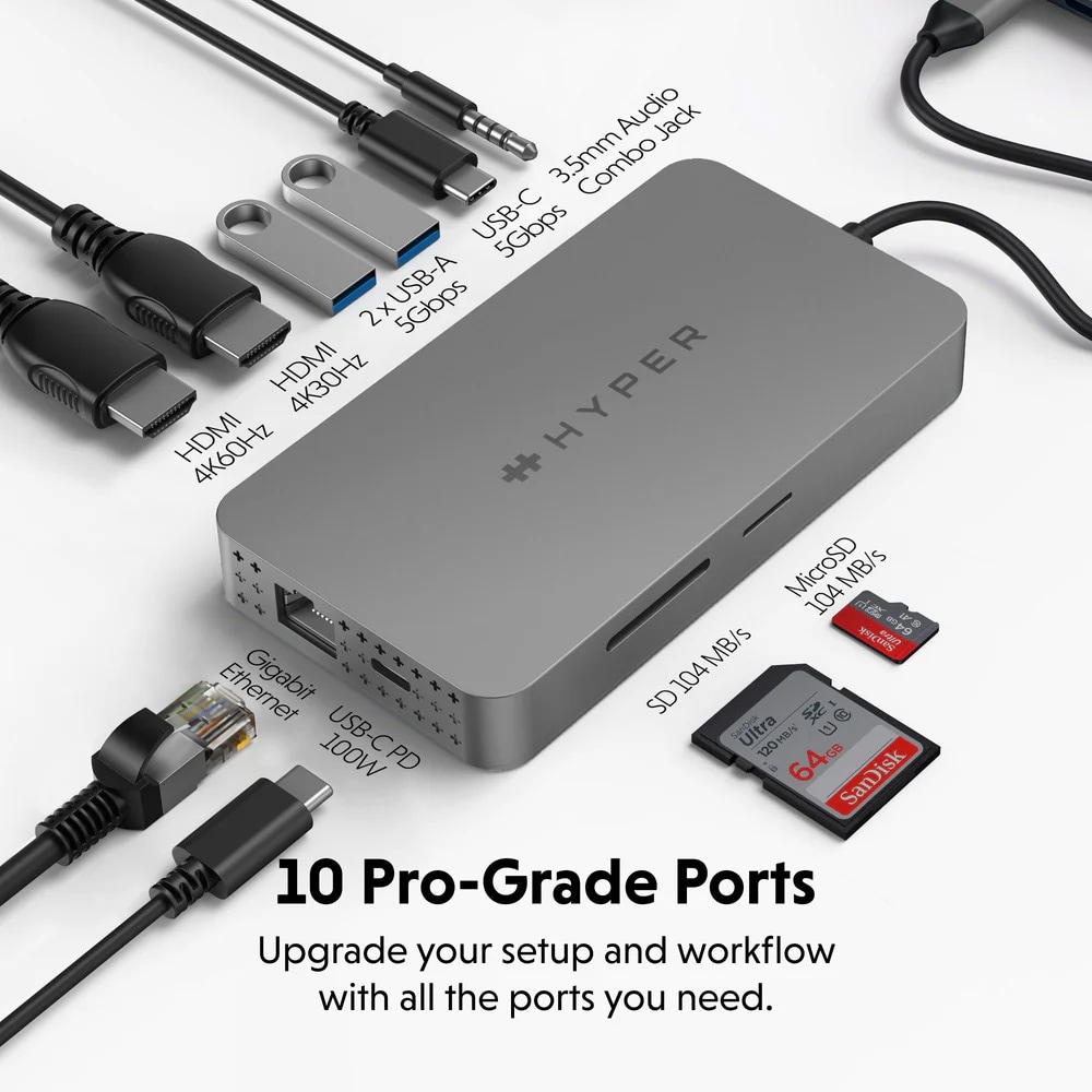 HyperDrive Next Dockningsstation USB-C 10-portar / dubbel HDMI-docka