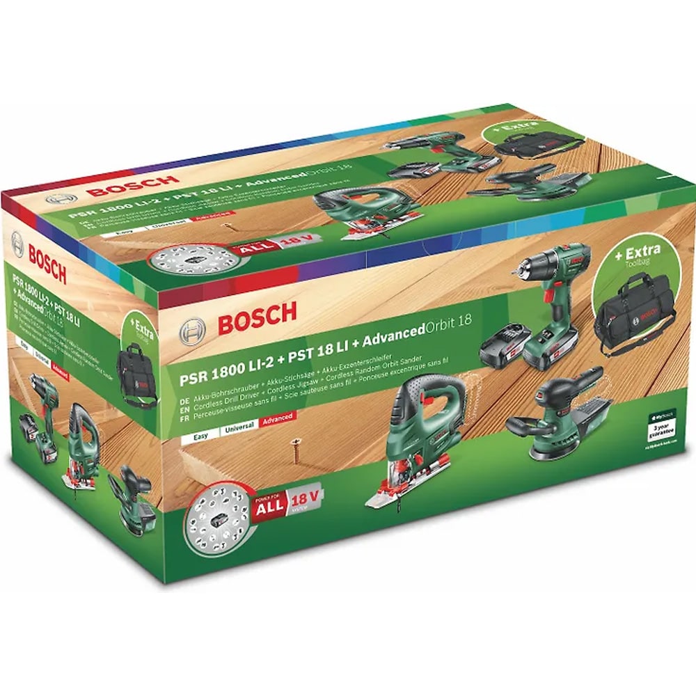 Bosch Verktygspaket med väska / Startpaket för Bosch 18 V-verktyg / 18 V Li-Ion-batteripaket för Bosch