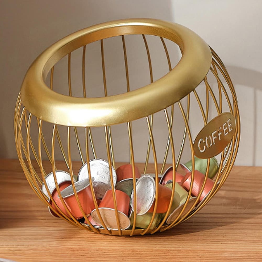 Kaffekorg - förvaring för kaffekapslar - guld / kaffekapselhållare / kapselställ för kaffe