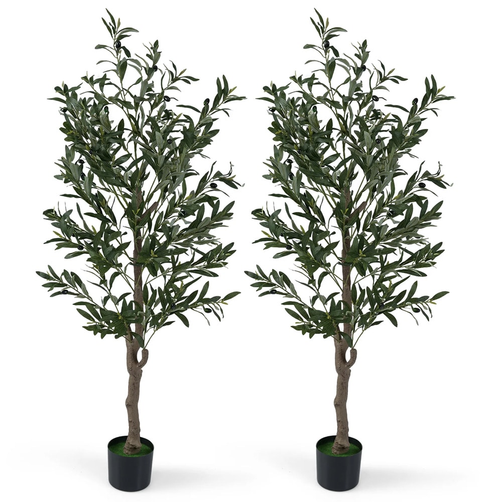 Konstgjorda växter med realistiska frukter och mossa - 1,5 m 2-pack / konstgjorda olivträd