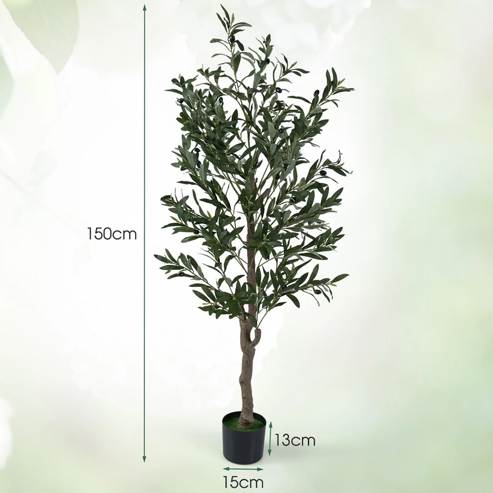Konstgjorda växter med realistiska frukter och mossa - 1,5 m 2-pack / konstgjorda olivträd