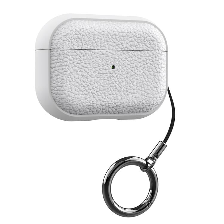Fodral till AirPods Pro 3-laddningsetui / vitt TPU-fodral med litchi-textur / med rem och karbinhake