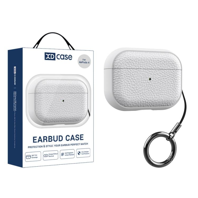 Fodral till AirPods 4-laddningsetui / vitt TPU-fodral med litchi-textur / med rem och karbinhake