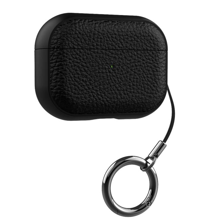 Fodral till AirPods Pro 2 / Pro 1-laddningsetui / svart TPU-fodral med litchi-textur / med rem och karbinhake