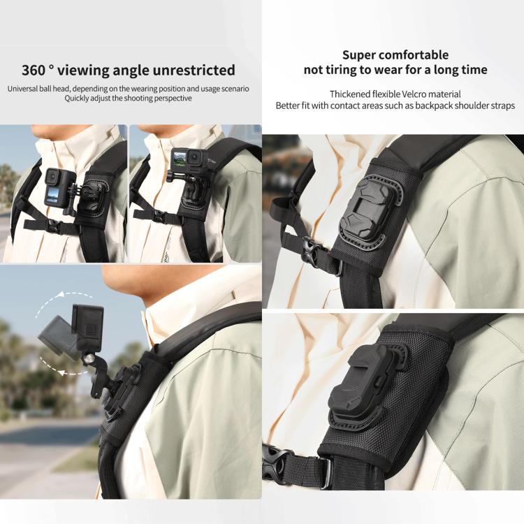 Kamerafäste till ryggsäck / ryggsäcksclips med kardborre / fäste för actionkamera / svart