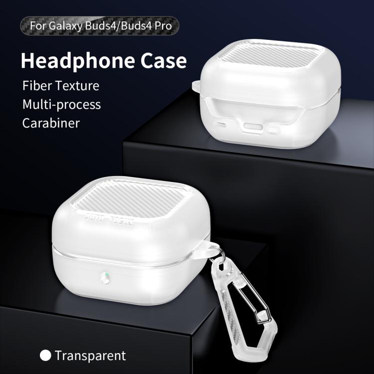 Fodral till Samsung Galaxy Buds4 / Buds4 Pro / transparent hörlursfodral med kolfiberstruktur / med karbinhake