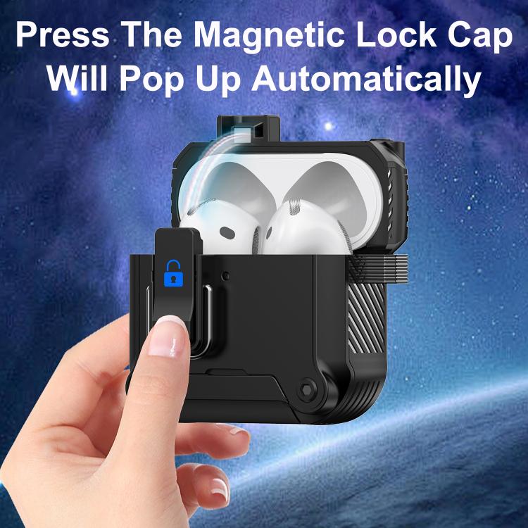 Magnetiskt hörlursfodral med lås för AirPods 4 - Svart/vit / skyddsfodral