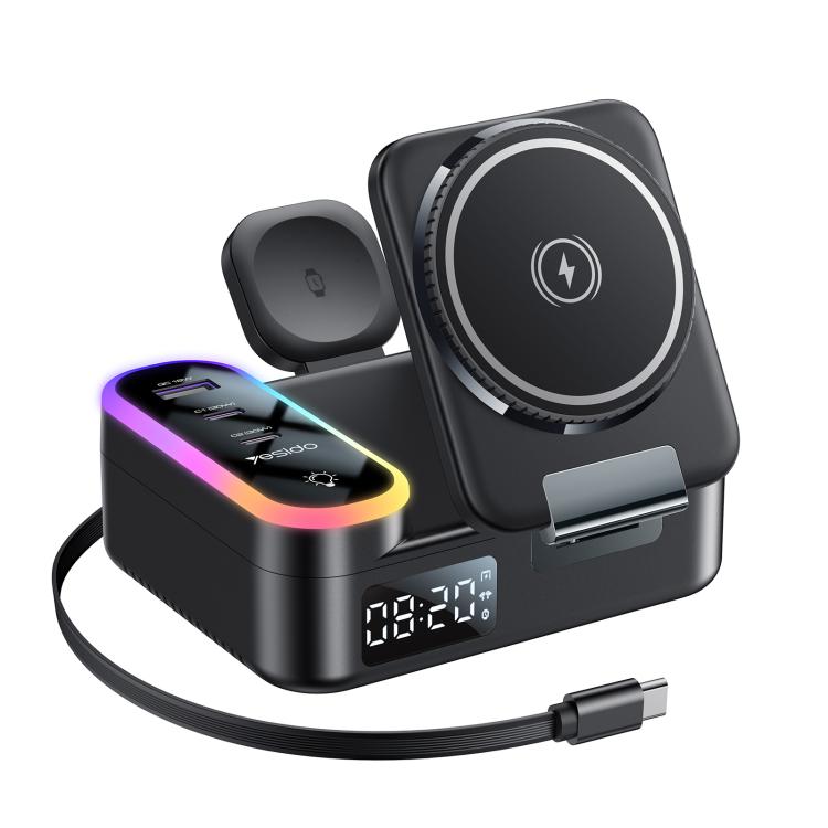 Magnetisk laddstation 65W 8-i-1 med teleskopkabel - Svart / magnetisk trådlös laddstation