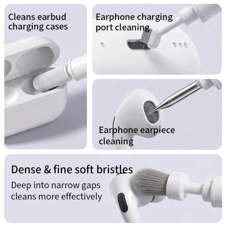 5-i-1 multifunktionellt rengöringskit för hörlurar - Vit / rengöringsset för AirPods och earbuds