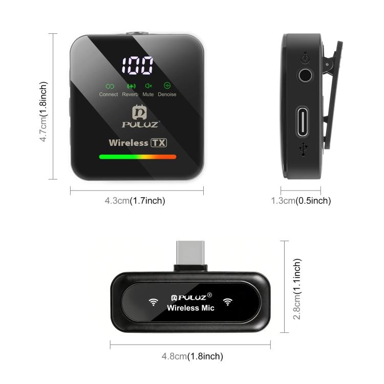 Trådlös lavaliermikrofon / myggmikrofon USB-C med 4 mikrofoner - Svart