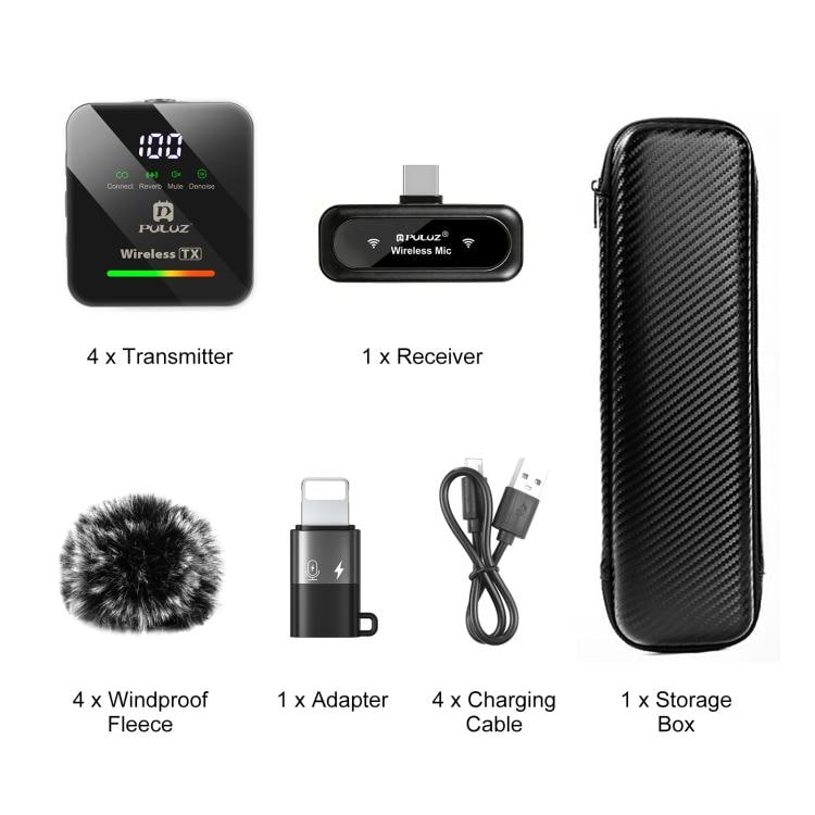 Trådlös lavaliermikrofon / myggmikrofon USB-C med 4 mikrofoner - Svart