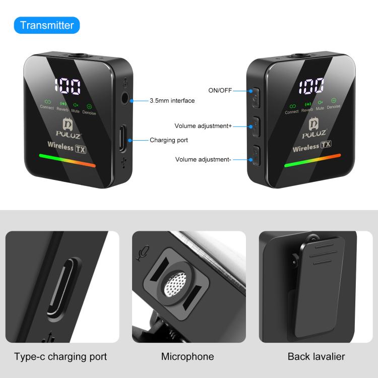 Trådlös lavaliermikrofon / myggmikrofon USB-C med 4 mikrofoner - Svart